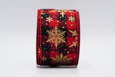 Текстурована стрічка зі сніжинками на дроті_KF7318GC-7-7_червона